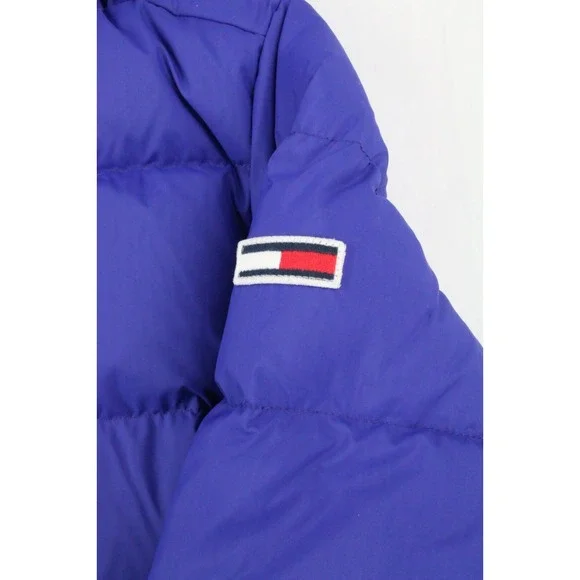 Tommy Jeans Tommy Hilfiger Mens Hooded Down Jacket Blue Sz XS Embroidery Elastic - Picture 10 of 16